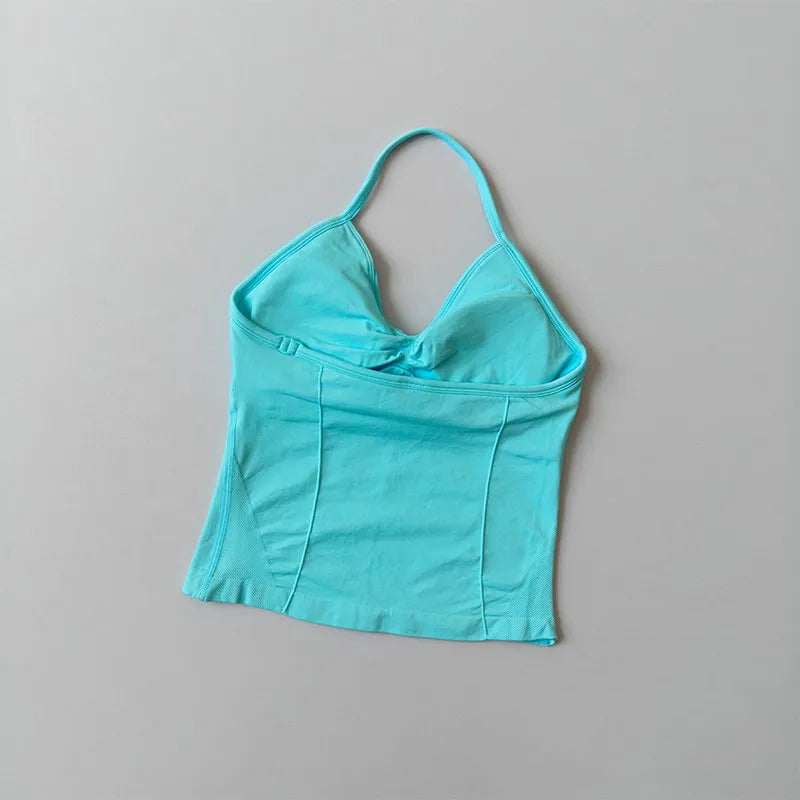 Longline Strappy Seamless Yoga Tank Top Ruched Backless Gym Workout Sleeveless Shirts with Built-in Bra Vest for Women