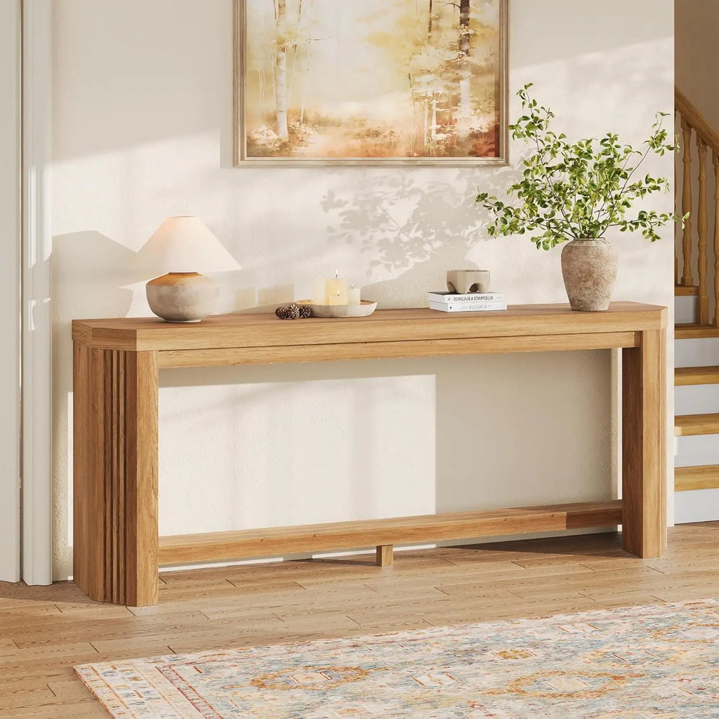 70" Console Table, Narrow Long Sofa Table with Open Storage, Easy Assembly for Entryway & Living Room, Light Brown, Customized