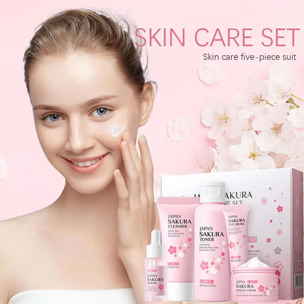 LAIKOU Sakura Skin Care Set - Facial Cleanser, Toner, Serum, Cream