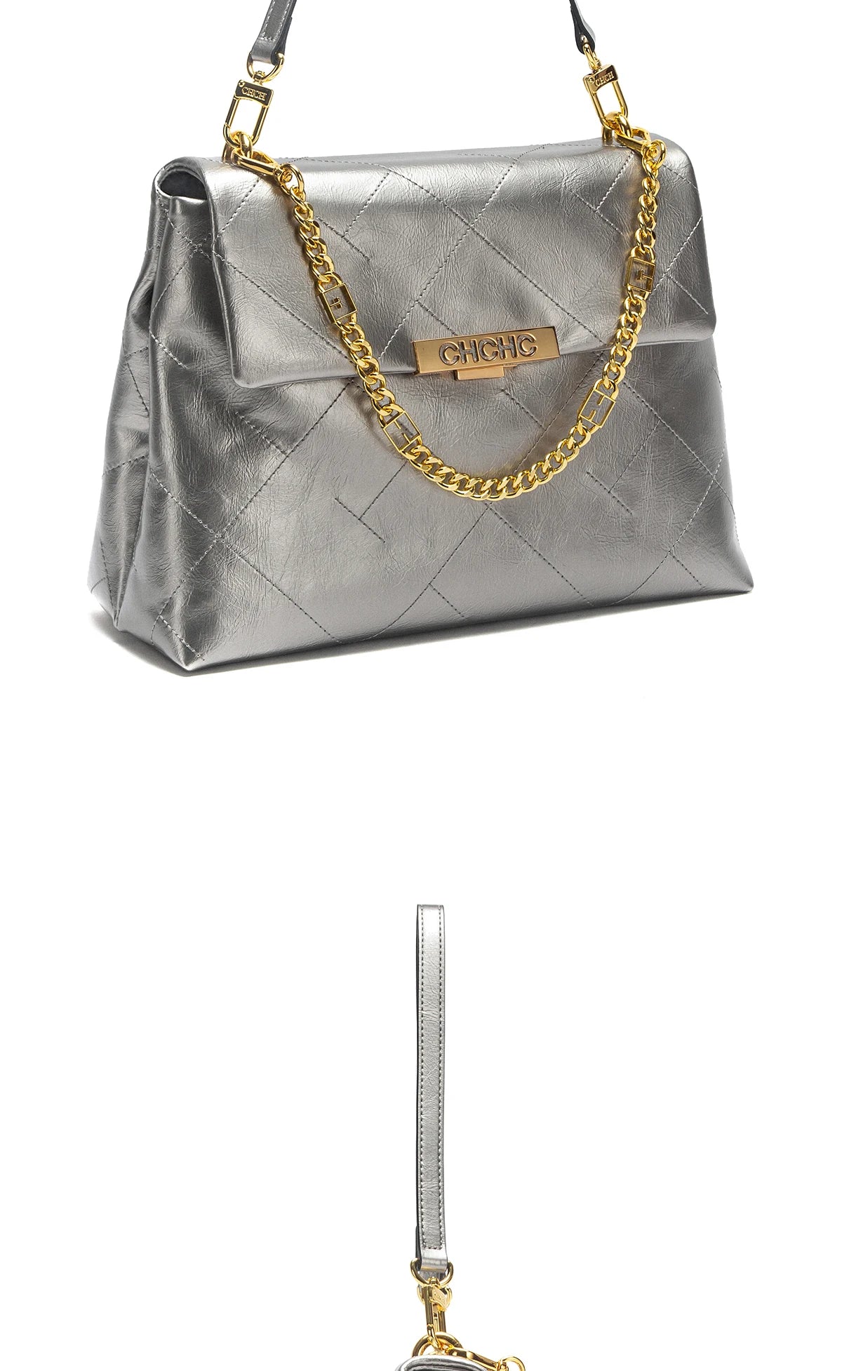 CHCH Women's Tote Bag - Black Faux Leather Diamond Grid Pattern