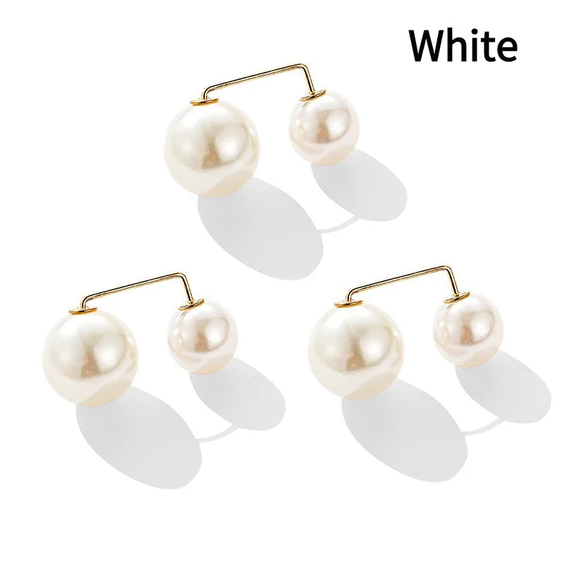 4Pcs/set Women Fashion Tightening Waistband Pin Double Pearl Brooches Metal Lapel Pin Brooch Pins Sweater Shirt Cardigan Brooch