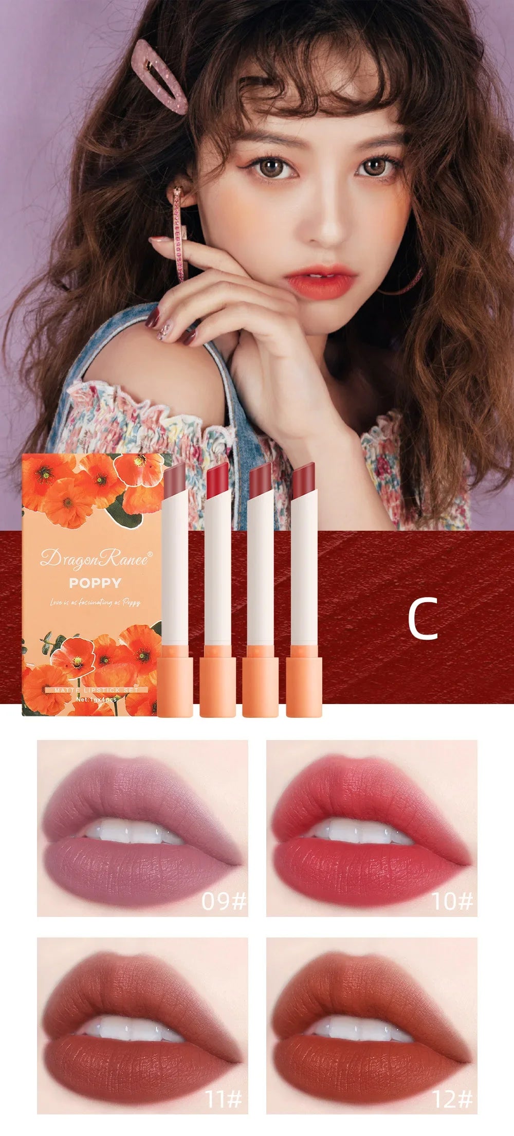 4pcs Lipstick Set Velvet Matte Lip Gloss Waterproof Long Lasting Smoke Lip Stick Sexy Red Lip Tint Charming Lips Makeup