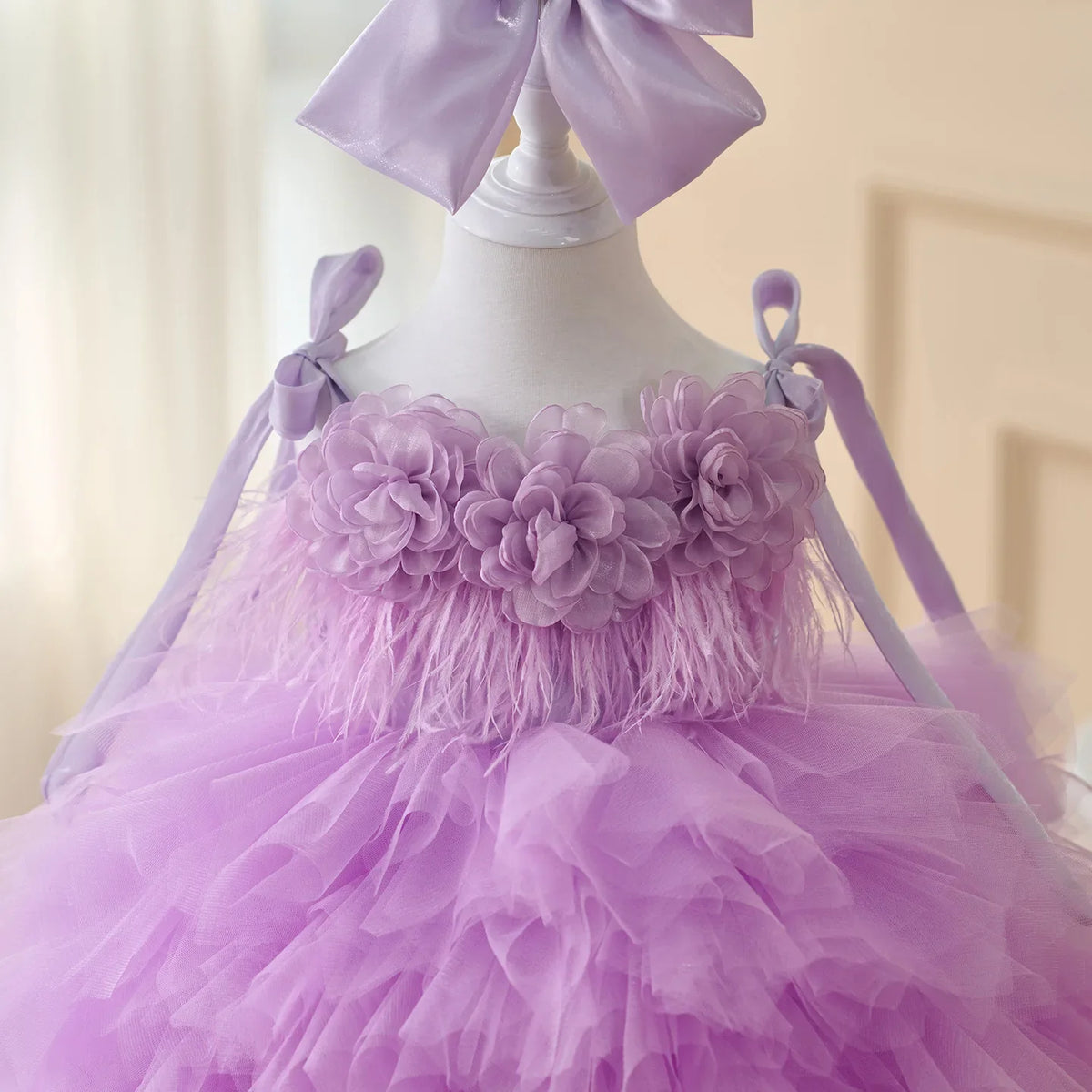 Kids Mesh Party Dress Tutu Elegant Princess Dress Baby Girls Flower Tassel One Year Old Puff Dress Children Costume For A Girl