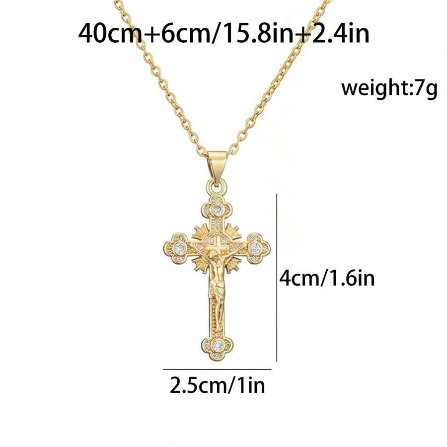 Religion Jesus Cross Pendant Necklace For Women'S Men Shiny Rhinestone Gold Color Chain Design Hip Hop Jewelry