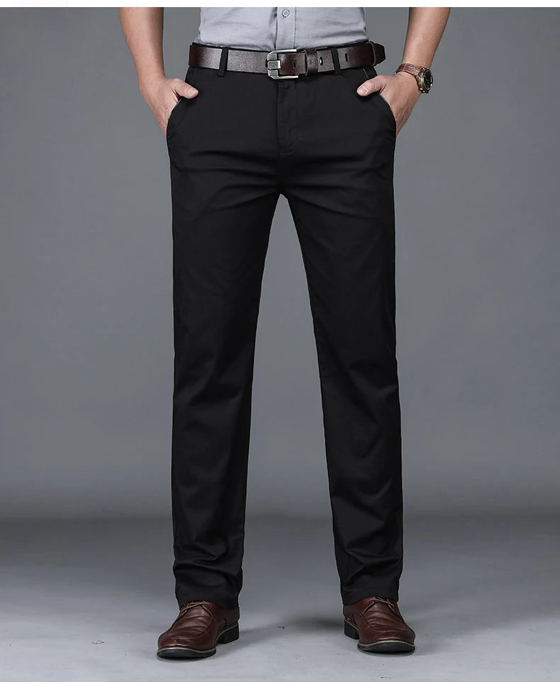 Classic Style Summer Men's Thin Cotton Casual Pants Business Fashion Stretch Loose Straight Beige Trousers Male Brand Clothes