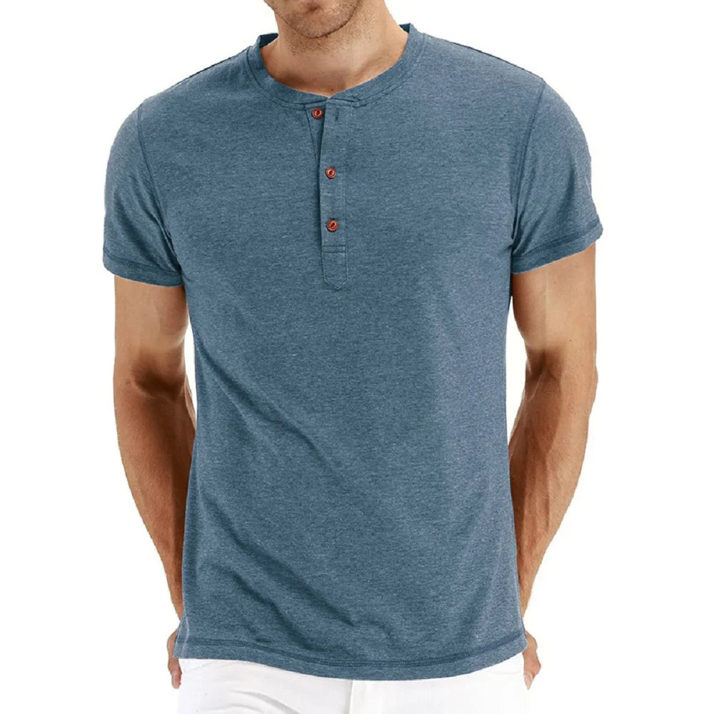 Brand Quality Cotton Men T-Shirt Henry Neck Fashion Design Slim Fit Solid T-Shirts Male Tops Tees Short Sleeve T Shirt For Men