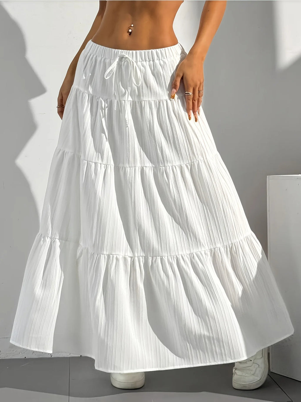 Plus Size New Spring/Summer Women's Half length Skirt with Strap Splicing, Large Swing Skirt, Loose Long Skirt