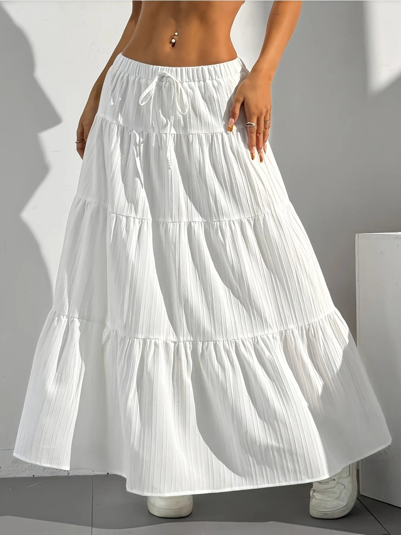 Plus Size New Spring/Summer Women's Half length Skirt with Strap Splicing, Large Swing Skirt, Loose Long Skirt