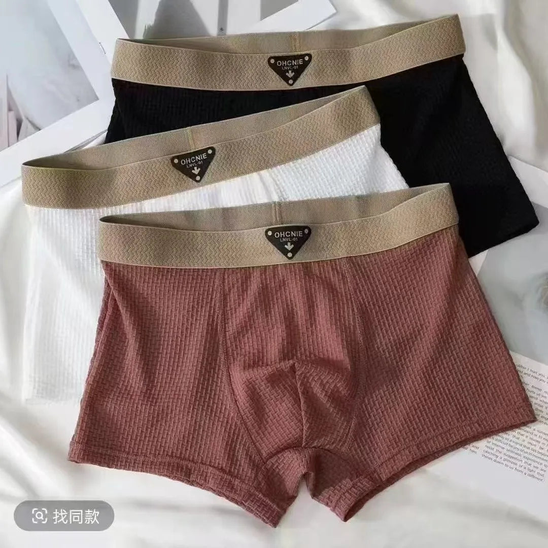 3Pcs/Pack Underwear Solid Knit Striped Men'S Panties Super Soft Hygroscopic Breathable Boxers High Elastic Waist Underpants