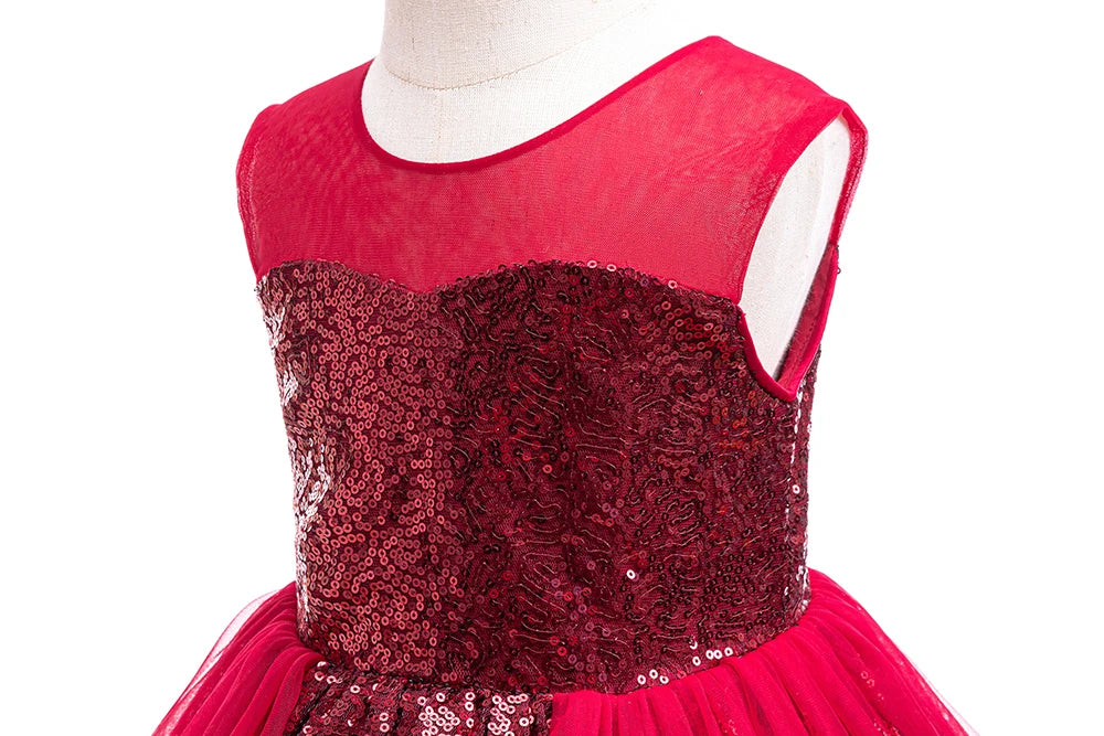 HETISO Fashion Girls Sequin Princess Dress Tulle Sleeveless Banquet High end Lace Evening Ball Gown for Kids Child 2-6 Years