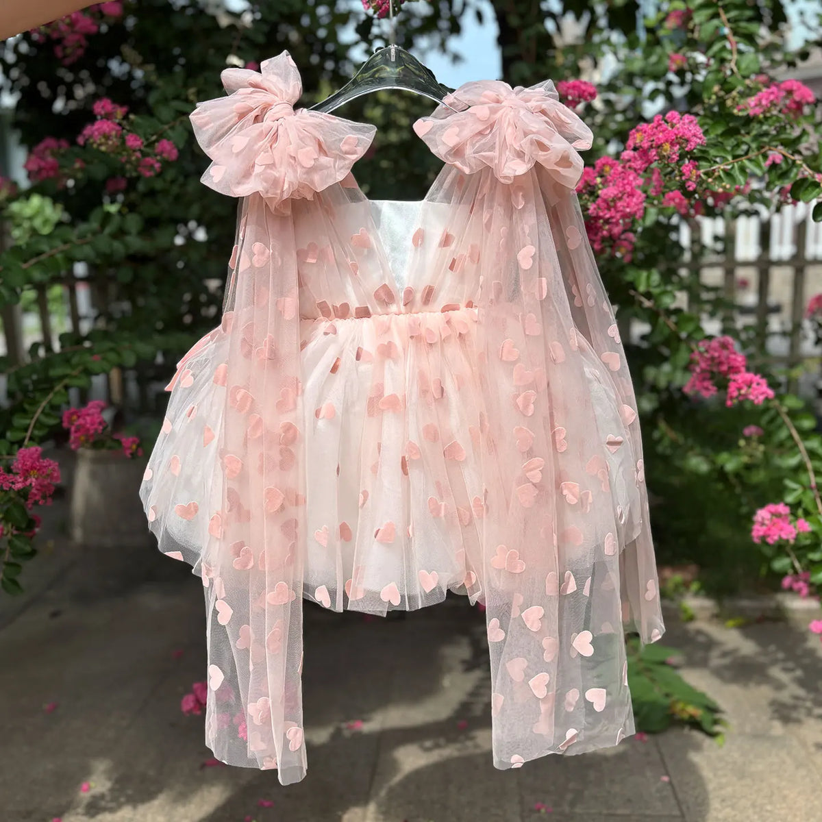 Dreamy Vow D059 Charming V-Neck Long Sleeves Bowed Heart Pattern Tulle Baby Flower Girl Dresses Wedding Evening Prom Ball Gown