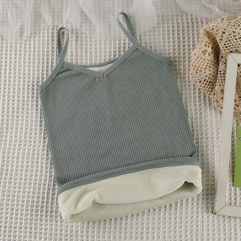 Women'S Winter Warm Underwear Solid Color Thermal Casual Nightwear Sexy Elasticity Female Thin Velvet T-Shirt Sleeveless Tops