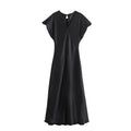 Woman Satin Midi Dress Summer Female Solid Fashion Elegant Long Dresses Lady Chic Short Sleeve O-Neck Evening Party Dress