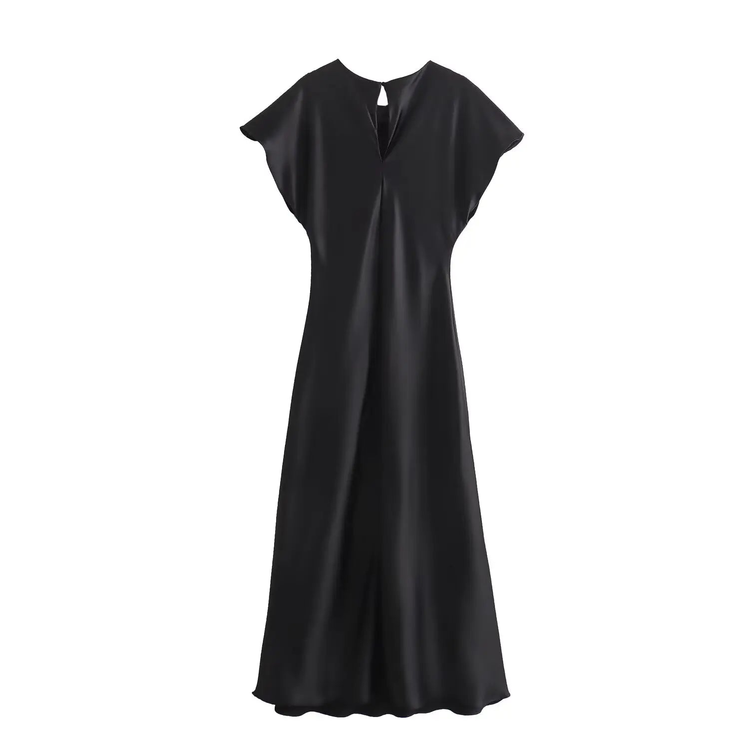 Woman Satin Midi Dress Summer Female Solid Fashion Elegant Long Dresses Lady Chic Short Sleeve O-Neck Evening Party Dress
