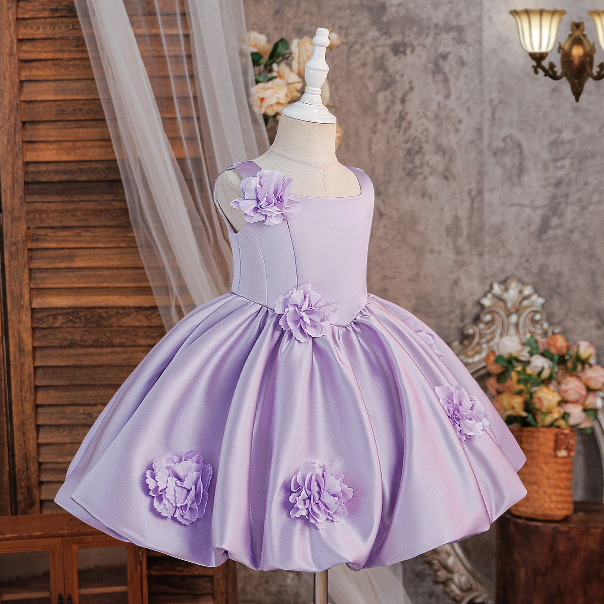 Summer Flower Bridesmaids Girls Dress Elegant Birthday Party Princess Prom Dresses Girl Gala Bow Baptism Wedding Evening Costume