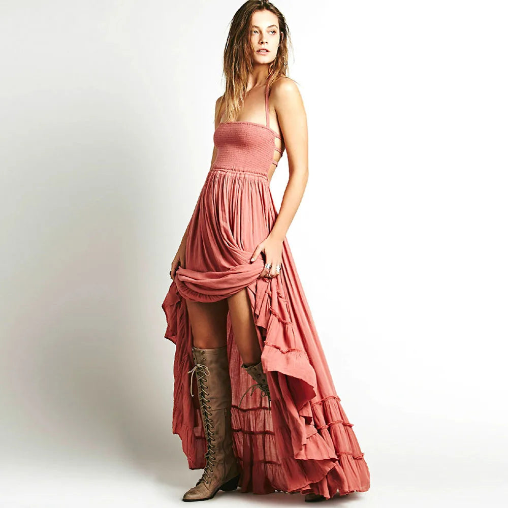 Bohemian Backless Beach Long Dress Cotton Women's Clothing Wish Hot Sell Street Style Hip Hop Trendy Globalization Dress