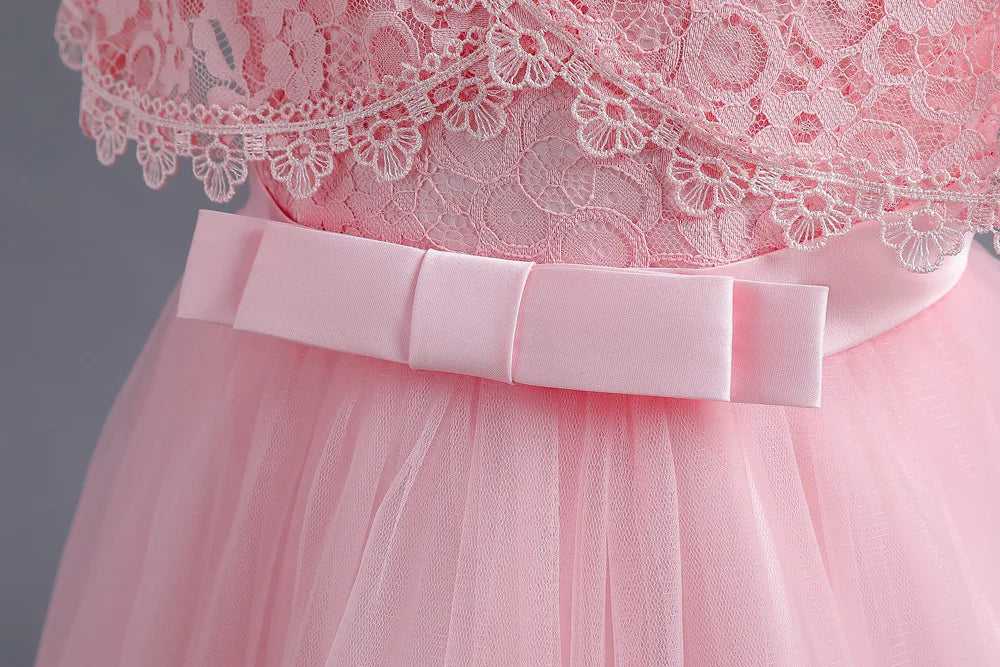 Criss-Cross Lace Girl Bridesmaid Dresses For Christmas White Kid's Party Dress Beading Tulle Children's Ceremony Evening Frocks