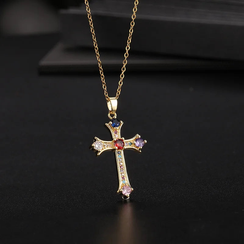 Fashionable Jesus Cross Necklace Exquisite Zircon Jewelry Personality Versatile Clavicle Chain Pendant Lucky