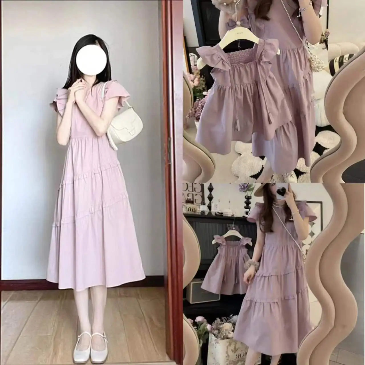 Korean Parent-child Clothing Mother and Daughter Clothing Dress Medium and Small Children Slim Pure Cotton Fashion