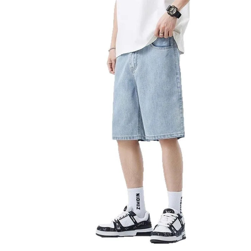 Dragging Streetwear Loose Jeans Men Korean Style Fashion Loose  Retro denim shortsPant Men's Brand Clothing Black  Blue Grey