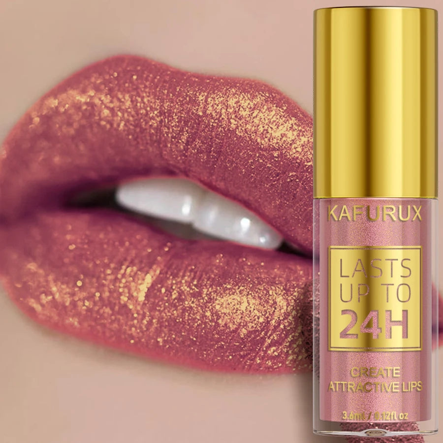 Kafurux Glitter Metallic Lip Gloss - Waterproof Long-Lasting Lip Tint