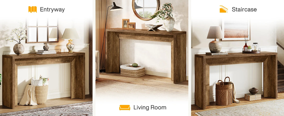 Tribesigns Farmhouse Console Table, 55-Inch Wooden Sofa Table with Storage for Entryway, Foyer, Hallway, Living Room, Brown
