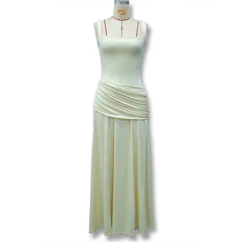Elegant Strapless Ruched Maxi Dress Sexy Backless Lace Up Cinched Waist Slit Draped Bodycon Dresses Cocktail Party Evening Gown