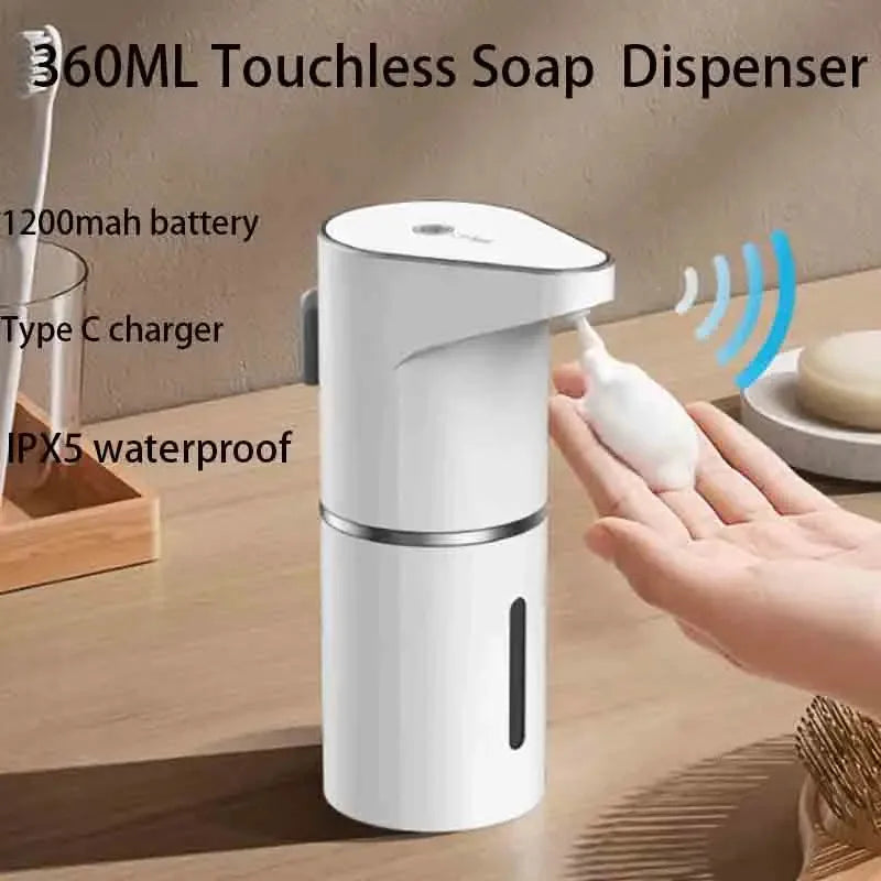 2026 Nuevos dispensadores automáticos de jabón en espuma para baño, máquina inteligente de lavado de manos con carga USB, material ABS blanco de alta calidad