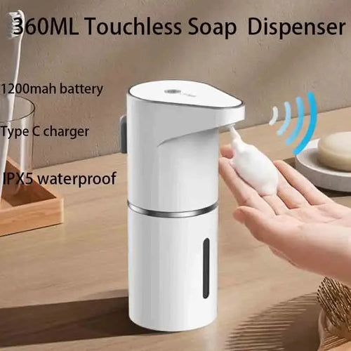 2026 Nuevos dispensadores automáticos de jabón en espuma para baño, máquina inteligente de lavado de manos con carga USB, material ABS blanco de alta calidad