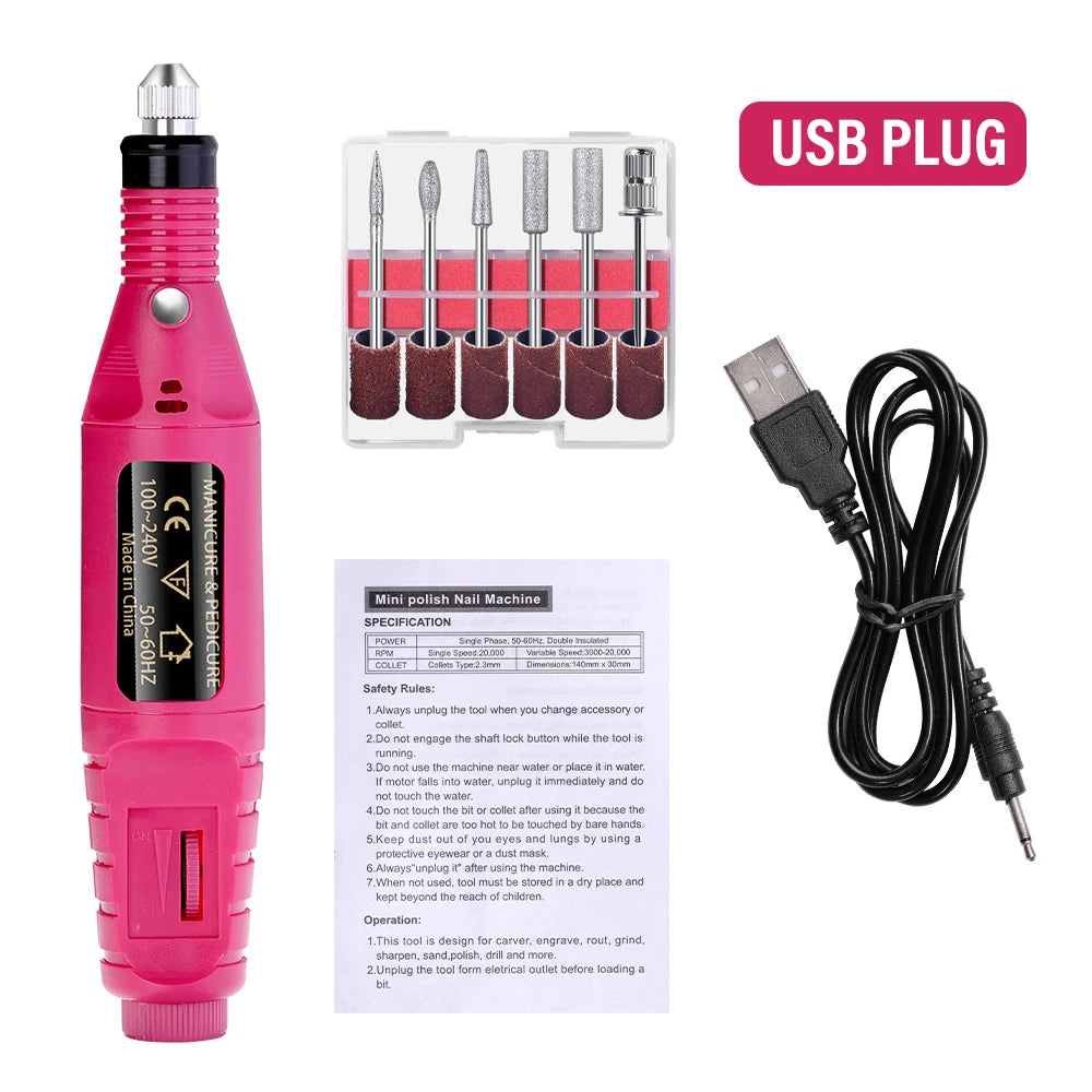 LULAA Portable Electric Nail Drill Machine Set Gel Polish Remover Dead Skin Nail Polishing Tools Kit Sander Nails Accessories
