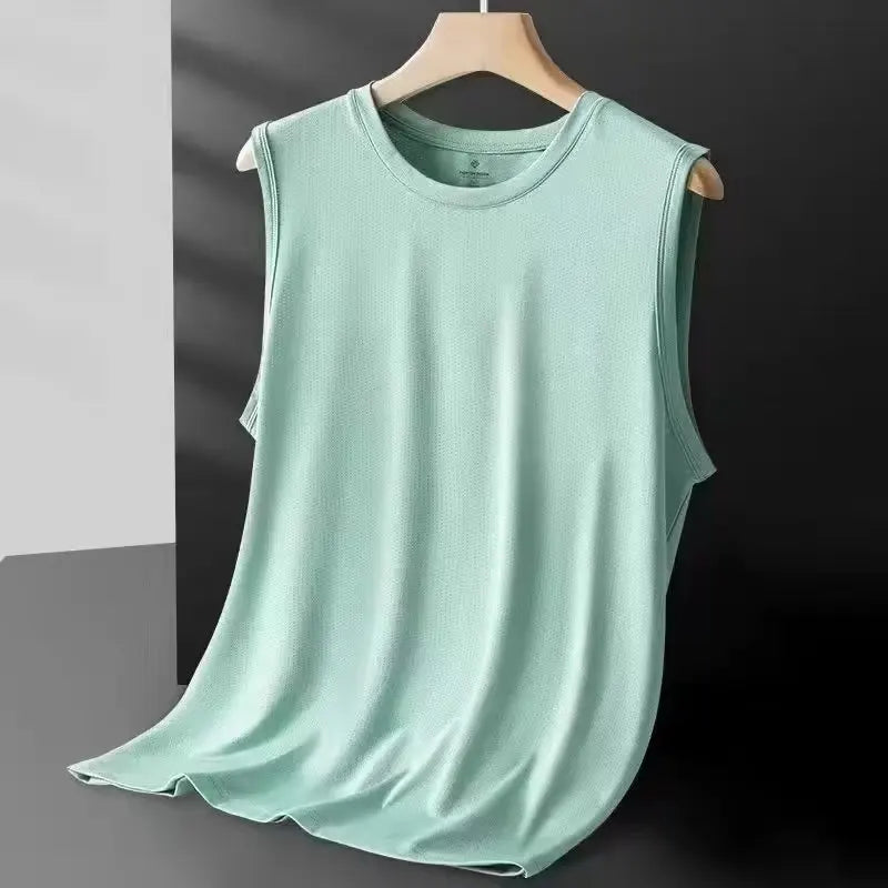 Men's Ice Silk Sleeveless Vest Thin Summer Sport Quick Dry Breathable Mesh Base Shirt Running Hurdles Training Clothes