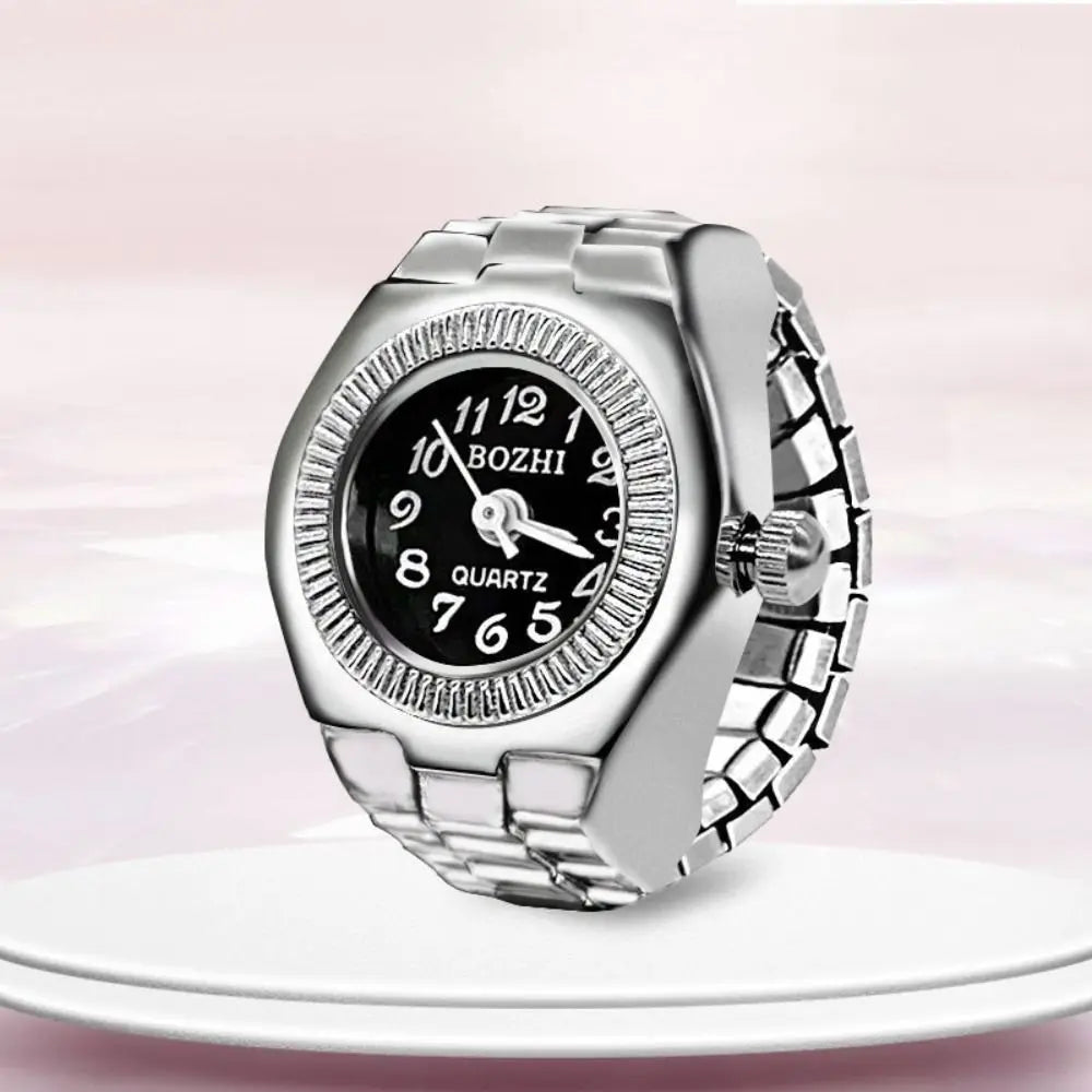 Finger Ring Watch For Couples Vintage Punk Heart Shape Quartz Clock With Adjustable Elastic Strap