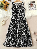 New Women's Summer Sleeveless Dress Round-Neck Loose-Fitting Dress Casual Botanical Floral Print Beach-Style Country Dress