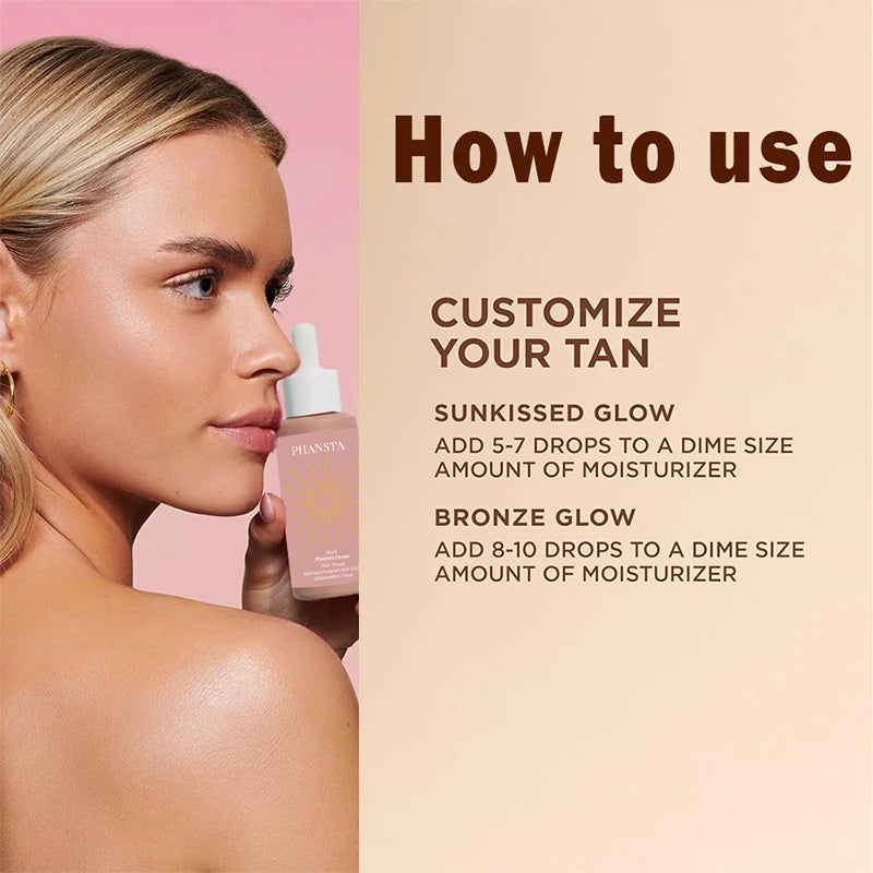 Self Tanning Drops Natural Herbal Enhance Skin Melanin Liquid Bronzer Tanner Body Face Prevent Sunburn Sunless Tanning Products