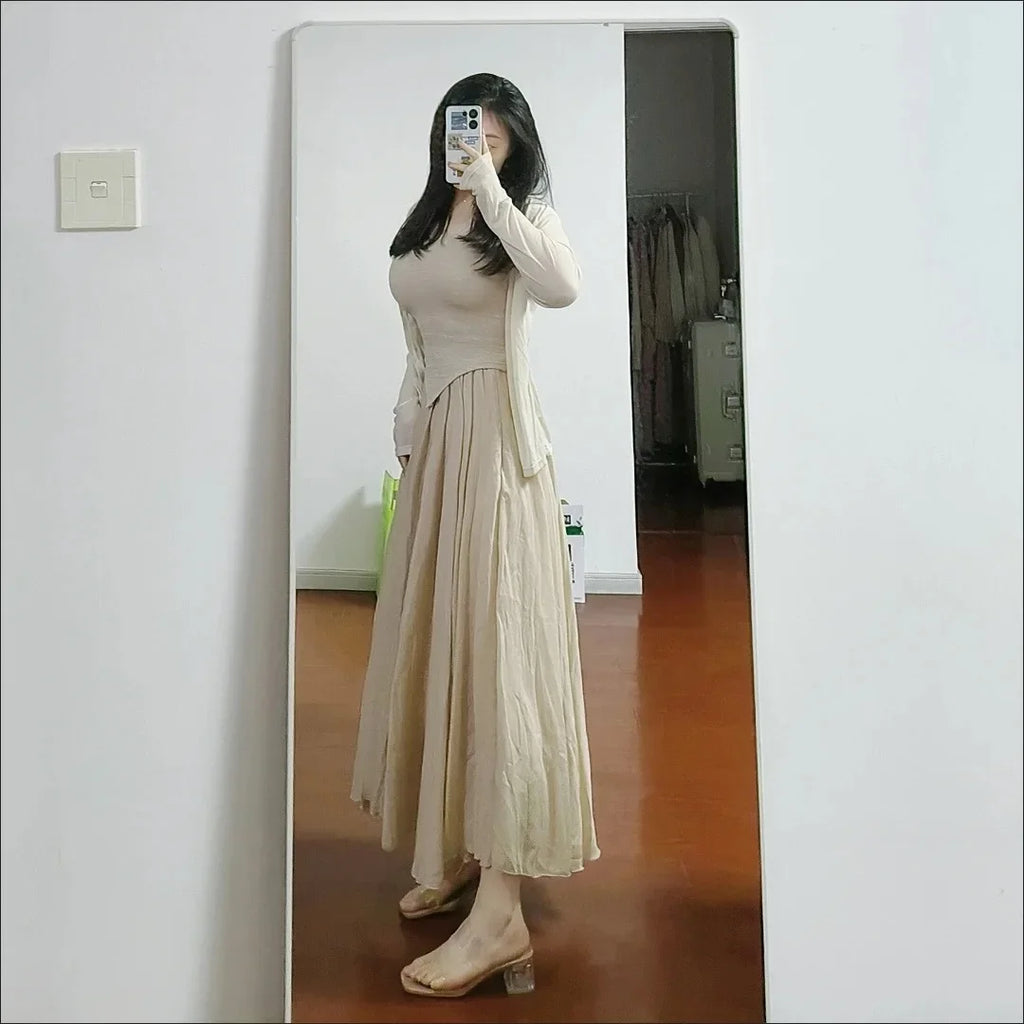 High Quality Cotton Linen Maxi Skirt Women Casual Elastic High Waist Pleated A-Line Beach Skirts Boho Saia Feminina Faldas Jupe
