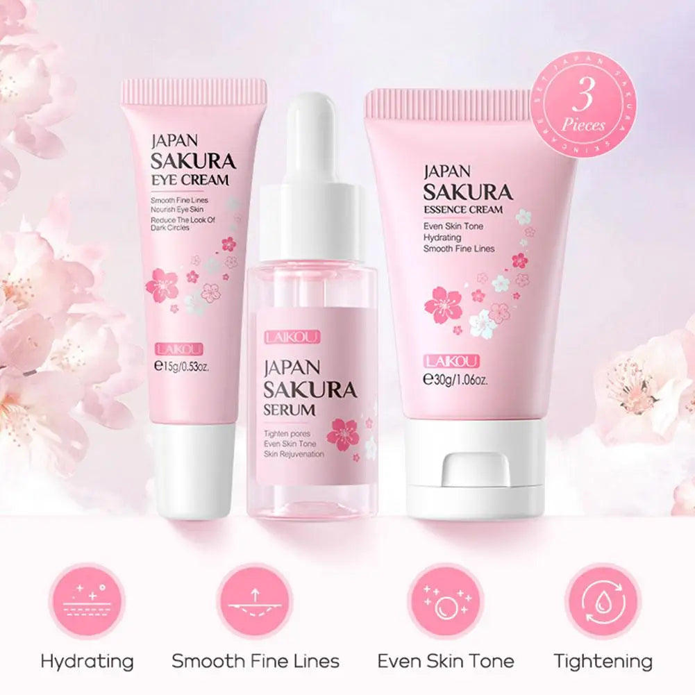LAIKOU Sakura Skin Care Set - Facial Cleanser, Toner, Serum, Cream