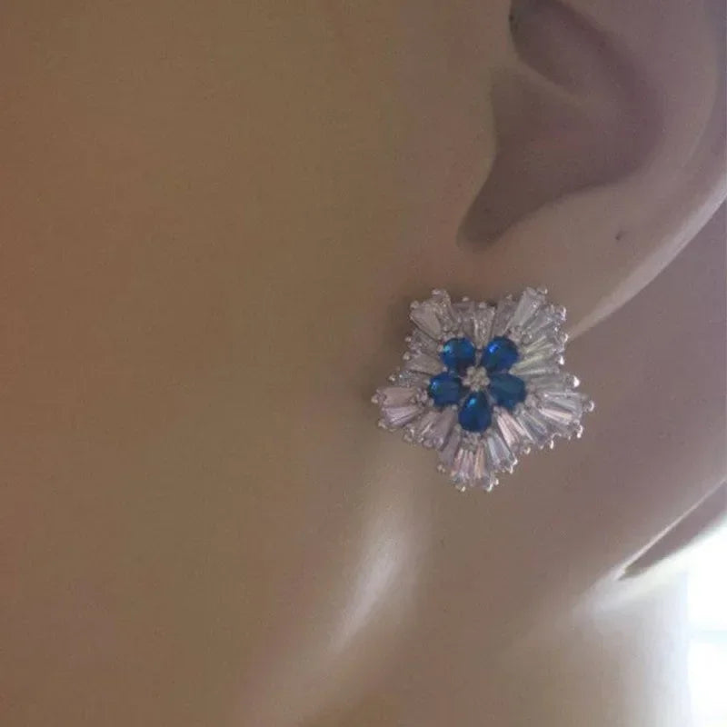 Gorgeous Blue Cubic Zirconia Stud Earrings, Fashion Jewelry for Women, Ideal for Engagement Wedding & Party Occasions