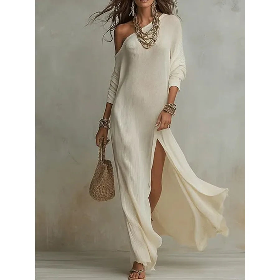 2026 European and American -  Summer New Style Elegant Long-sleeved Knitted Pleated Split Women's Dress