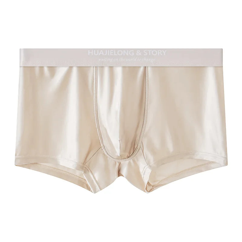 1/3Pcs Breathable Thin Satin Silk Boxer Briefs Seamless Mid Waist Ice Silk Boxers Underpants Smooth Underwear For Men Daily