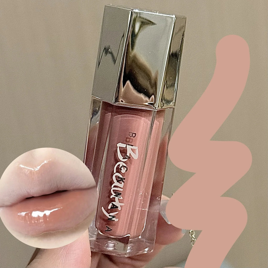 Ice Transparent Brown Lip Gloss Moisturizing Glossy Liquid Lipstick Water Light Glass Mirror Lip Glaze Long-lasting Beauty Lips