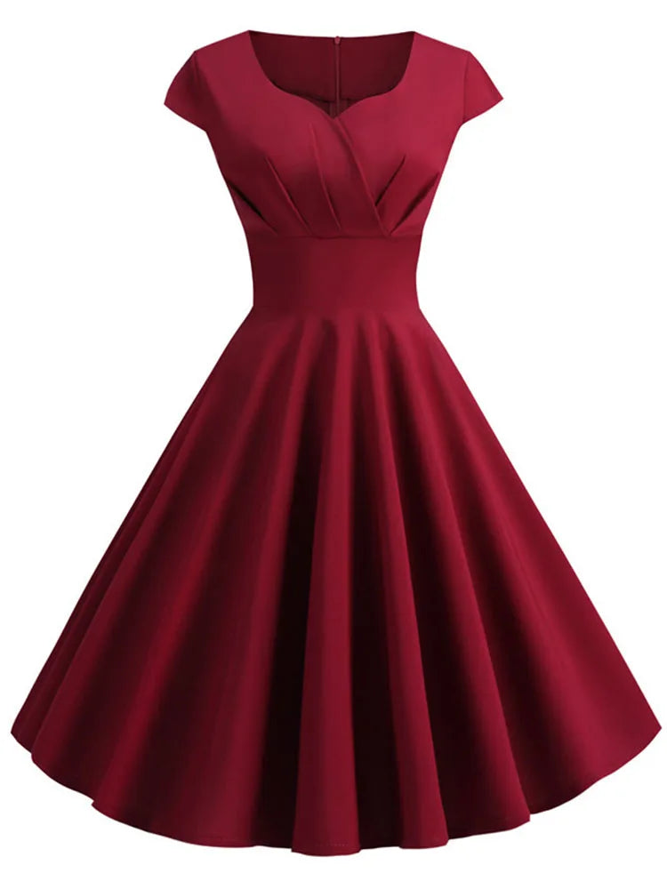 Women's Vintage V-Neck Pink Midi Dress