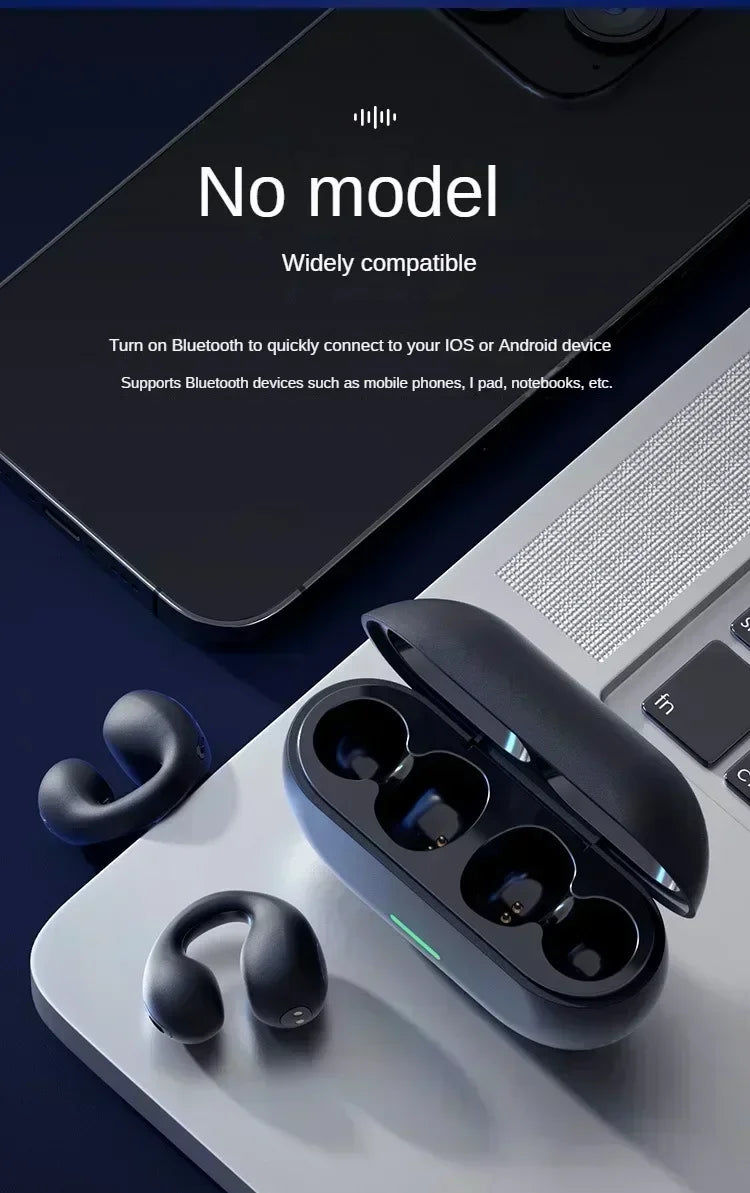 TWS Bluetooth Headset 5.3 Wireless Air Conduction Headphones Clip Ear Music Noise Canceling HD Call Sports Gaming Earphone