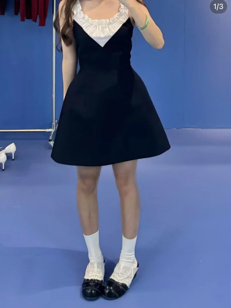 Sweet And Elegant Floral Trim Collar Dress Versatile Splicing Style Casual A-Line Skirt Suitable for All Seasons Shanghai Origin