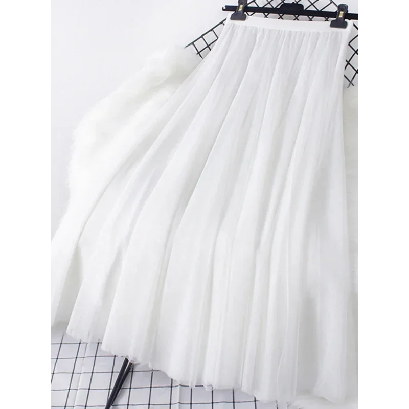 New large hem chiffon long skirt for women's Korean casual simple solid color three-layer A-line high waisted long skirt