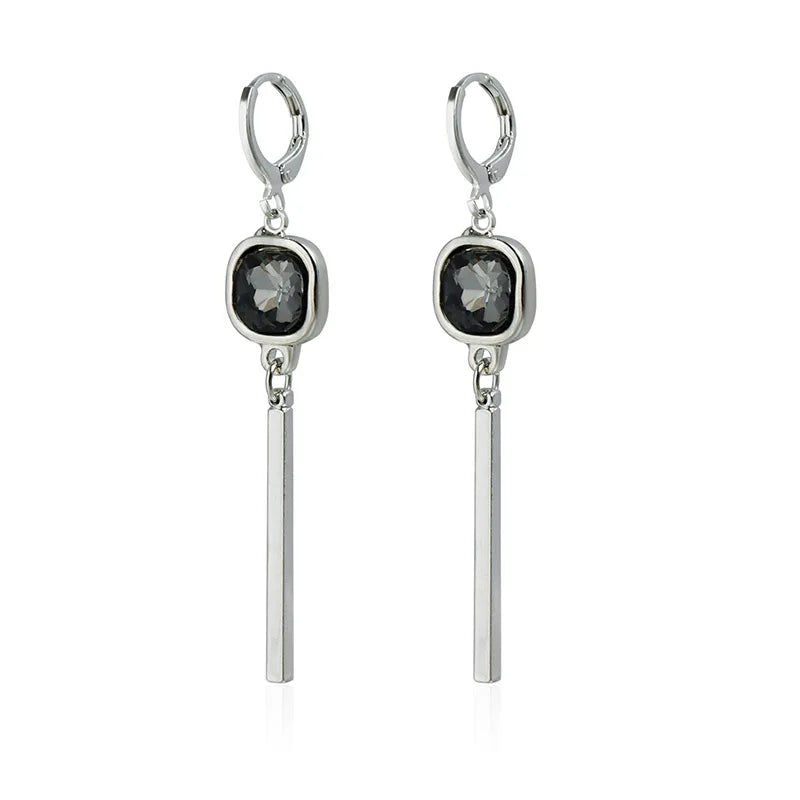 Women'S'S Gray Glass Jewelry Long Tassel Layered Bracelet Drop Earrings Fashion Accessories Trendy Daily Wear