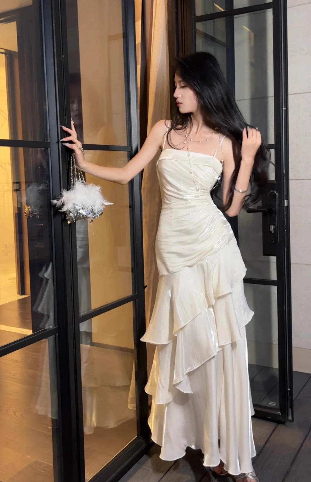 Elegant Women French Spaghetti Strap New Long Dresses Female Slim Chic Party Prom Robe Fashion One Piece Clothing Spring Summer