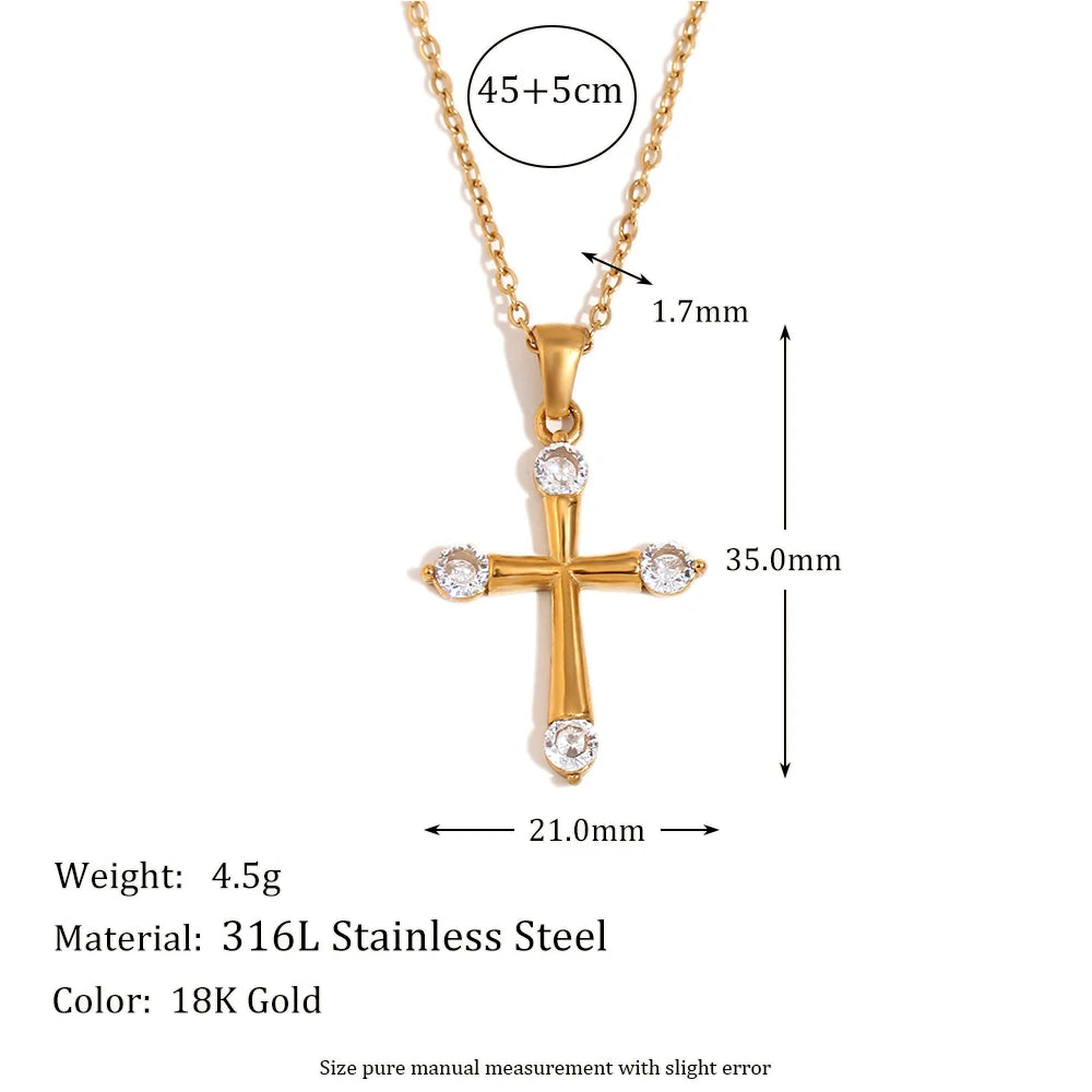 E.B.Belle Fashion Style Luxury Clear Zircon Cross Series Pendant Necklace 18K Gold Plated Stainless Steel Women'S Jewelry