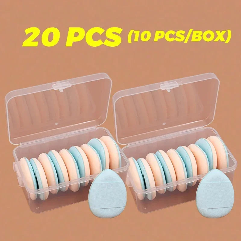 50Pcs Mini Finger Cosmetic Puff Set with Box Water Droplet Shape Air Cushion Detail Makeup Puffs Concealer Foundation Applicator