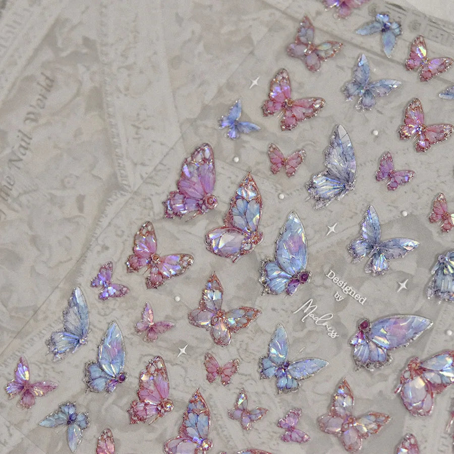 1pcs 5D Luxury Kawaii Butterfly Nail Stickers Japanese Glitter Shell Aurora Nail Art Decorations Decals DIY Manicure Slider Foil