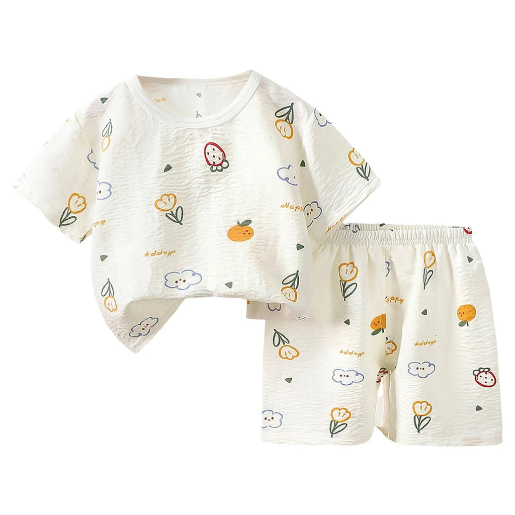 Baby Boy Set Summer Boys Short Sleeved Shorts Loose Stylish Two Piece Suits Girls Short Sleeved Suits Home Clothes 한국 아동복 2025